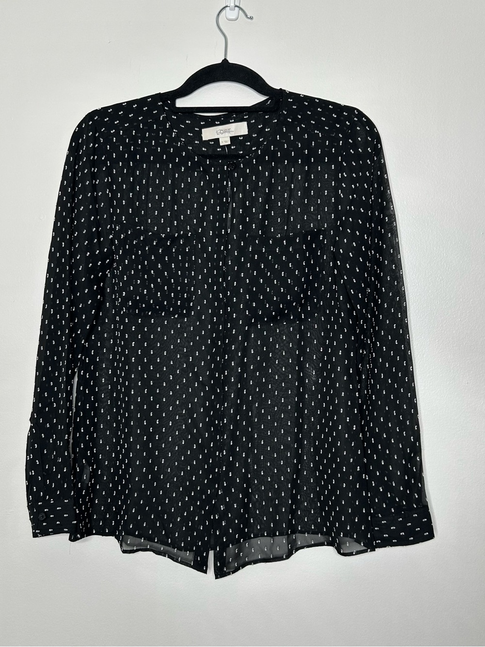 LOFT Black Blouse with White Dot Print